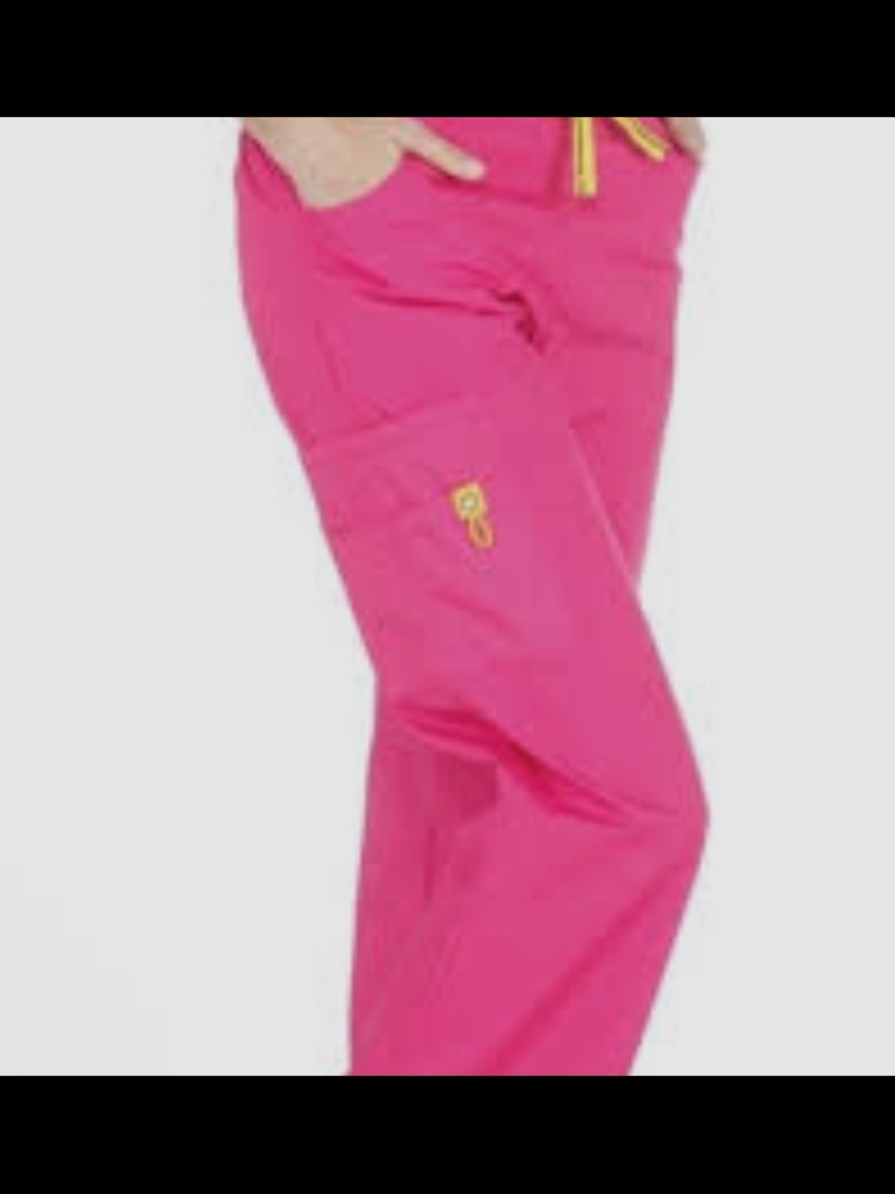 Women’s Hot Pink Straight-Leg Cargo Pants with Yellow Accents